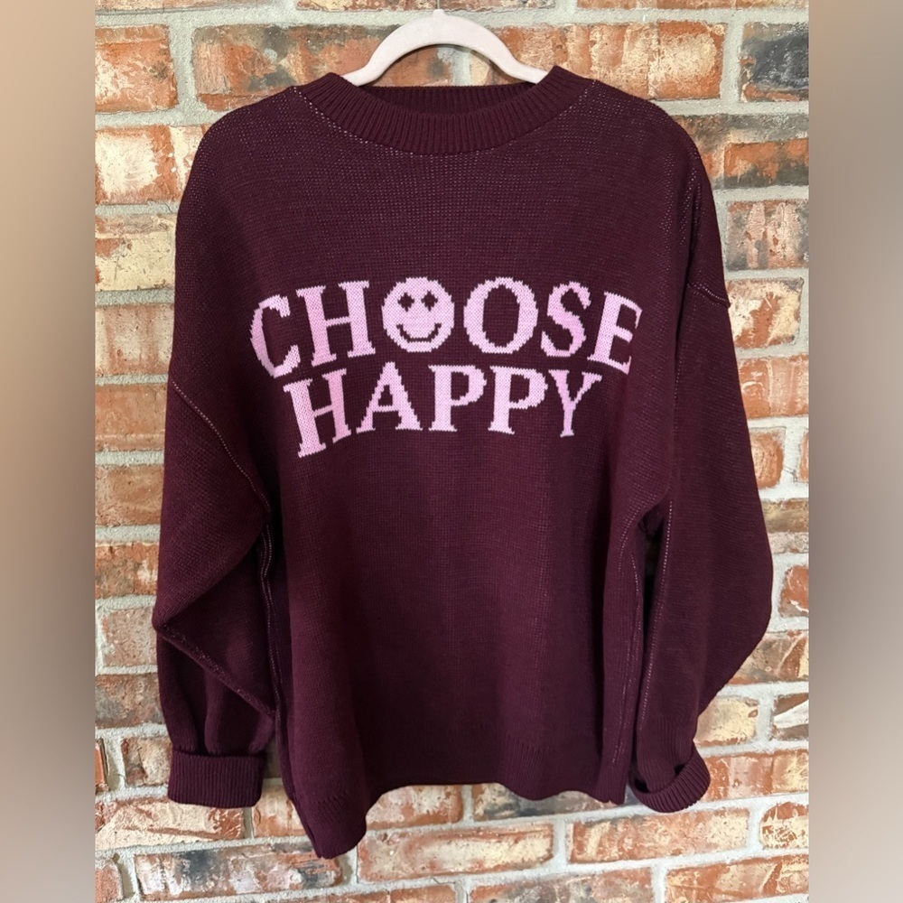 Topshop Maroon 'Choose Happy' Sweater - Picture 2 of 9